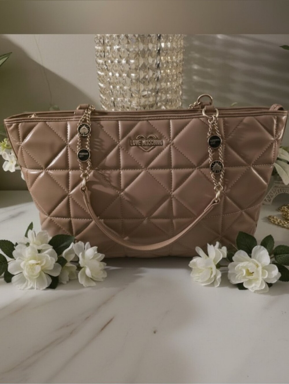 Love Moschino Quilted Tote in Nude Taupe with Gold Hardware (NEVER USED)